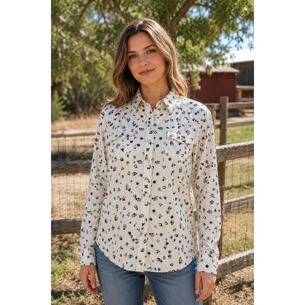 Wrangler Western Shirt Women's (L) Pearl Snap-Cowgirl-Rodeo-Line Dancing- Ranch